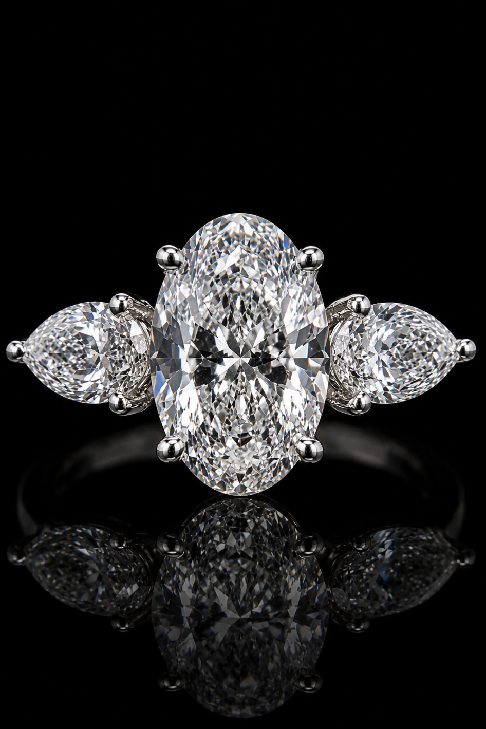 3.02ct Oval Cut 3 Stone Lab Grown Engagement Ring