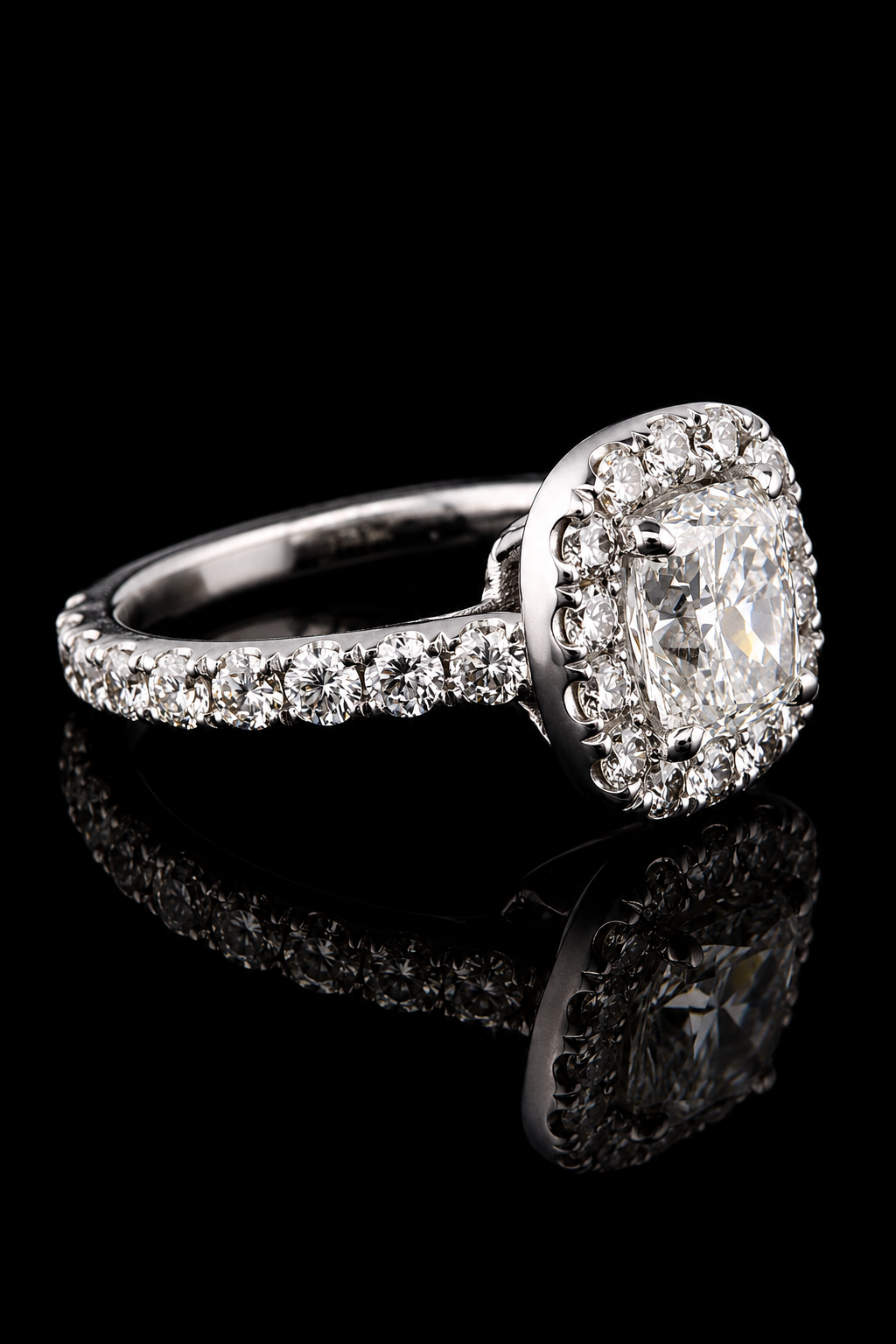1.59ct Square Cushion Halo Lab Grown Engagement Ring