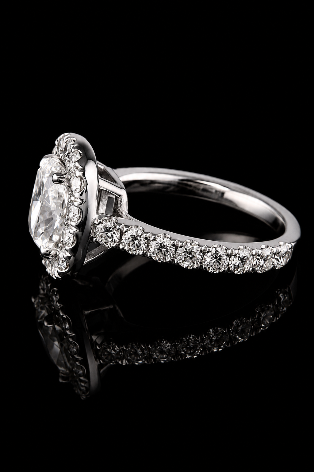 1.59ct Square Cushion Halo Lab Grown Engagement Ring