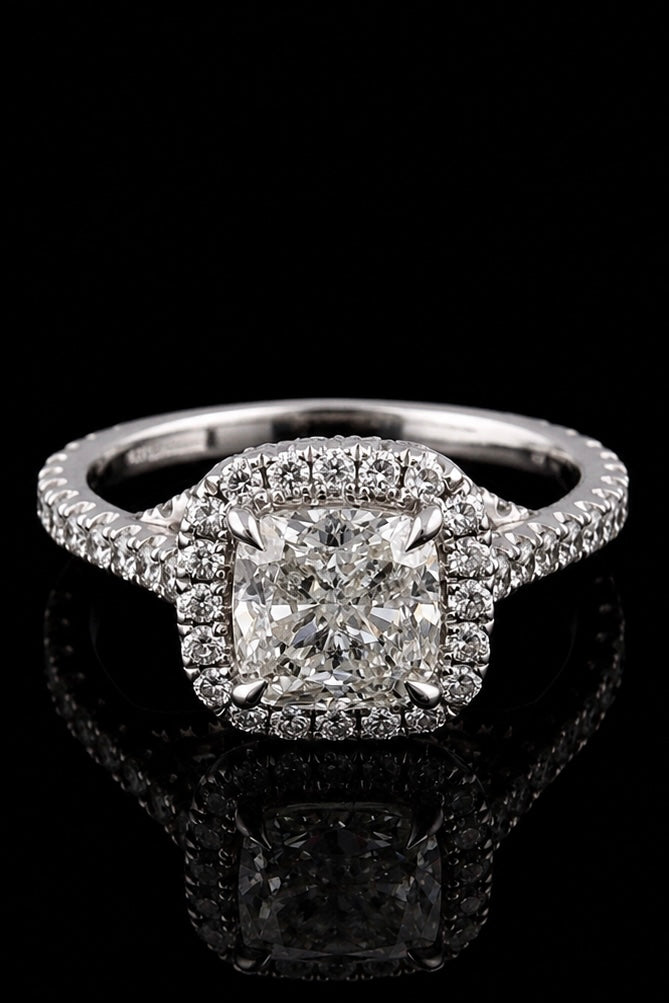 1.59ct Square Cushion Halo Lab Grown Engagement Ring