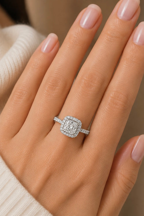 1.59ct Square Cushion Halo Ring