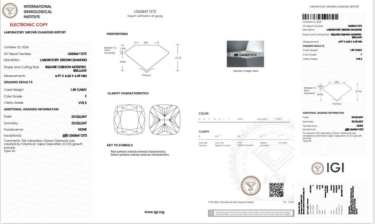 1.59ct Square Cushion Halo Lab Grown Engagement Ring