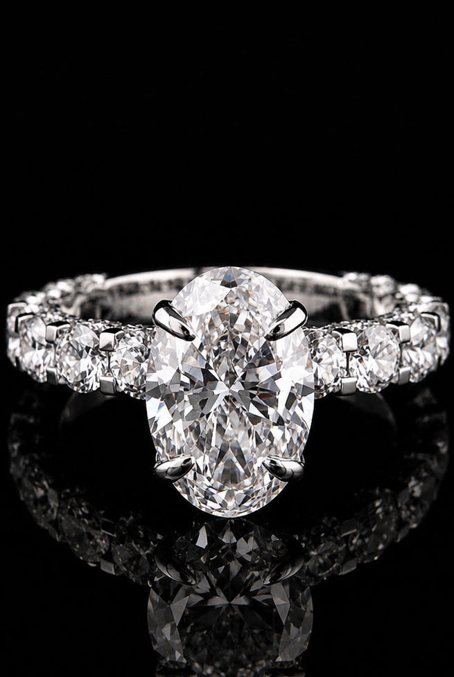 3.09ct Oval Cut Fully Flooded Lab Grown Engagement Ring
