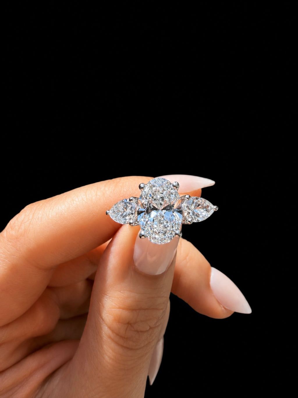 3.02ct Oval Cut 3 Stone Lab Grown Engagement Ring