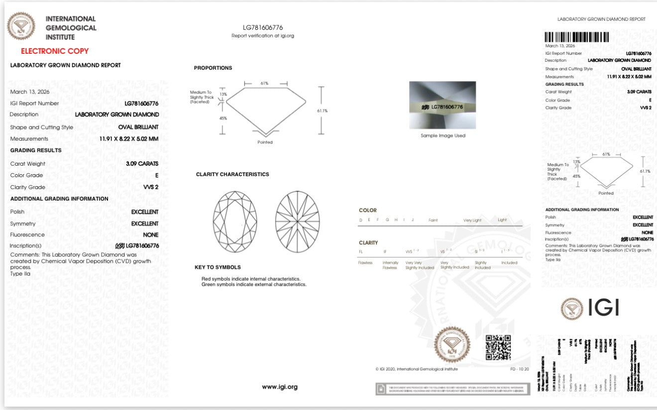 3.09ct Oval Cut Fully Flooded Lab Grown Engagement Ring