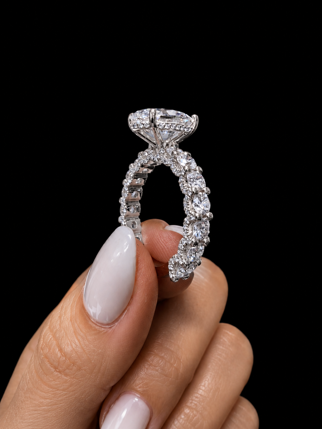 3.09ct Oval Cut Fully Flooded Lab Grown Engagement Ring