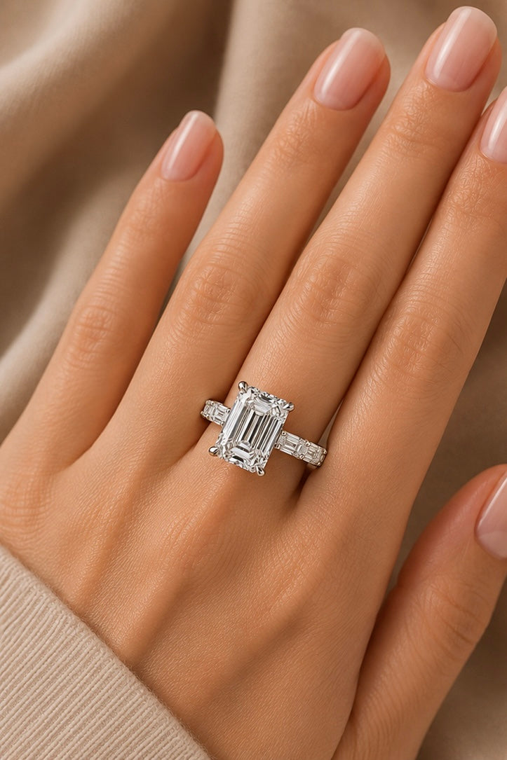 3.82ct Emerald Cut Lab Grown Engagement Ring