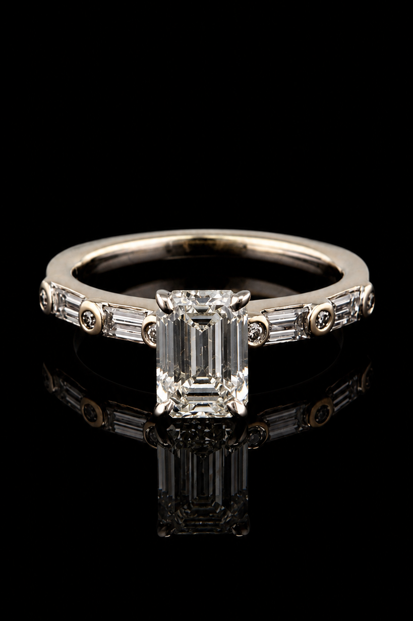 2.04ct Emerald Cut Lab Grown Engagement Ring