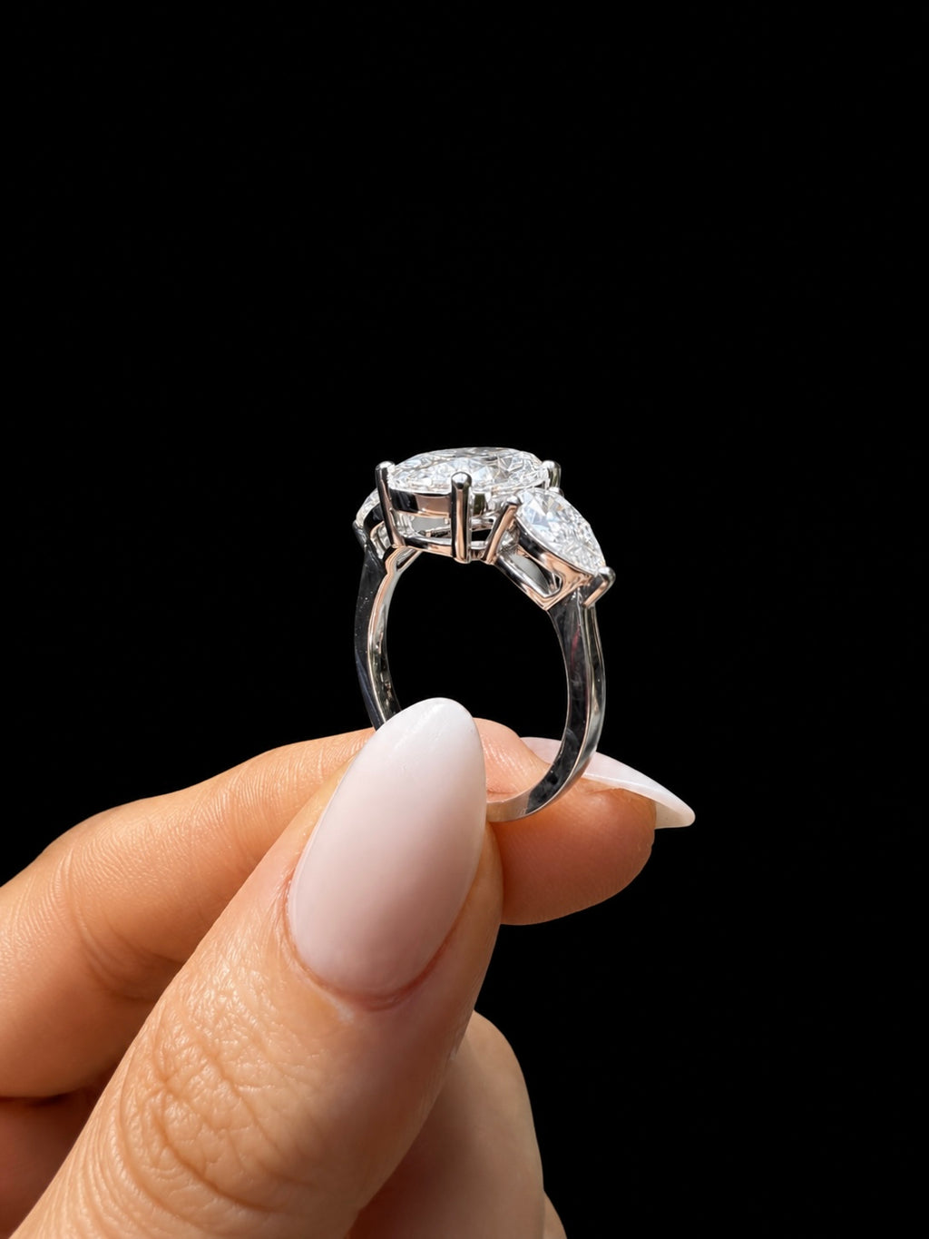 3.02ct Oval Cut 3 Stone Lab Grown Engagement Ring
