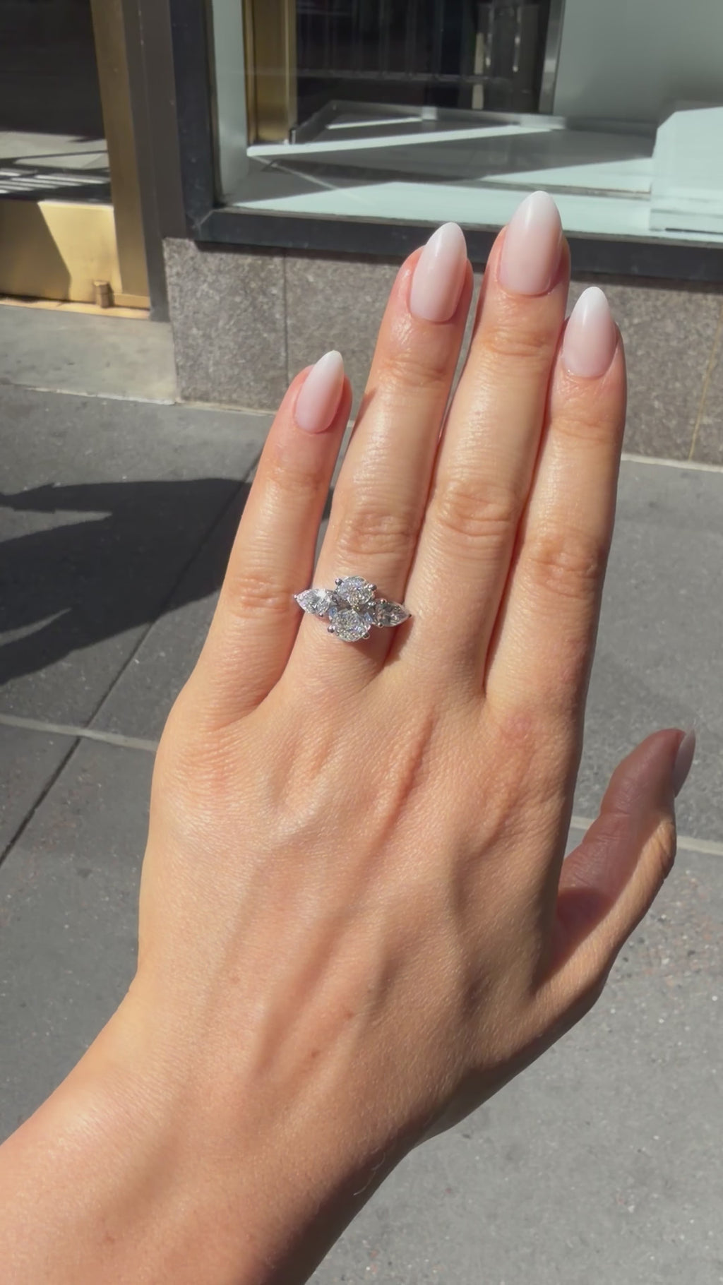 3.02ct Oval Cut Three Stone Lab Grown Diamond Engagement Ring